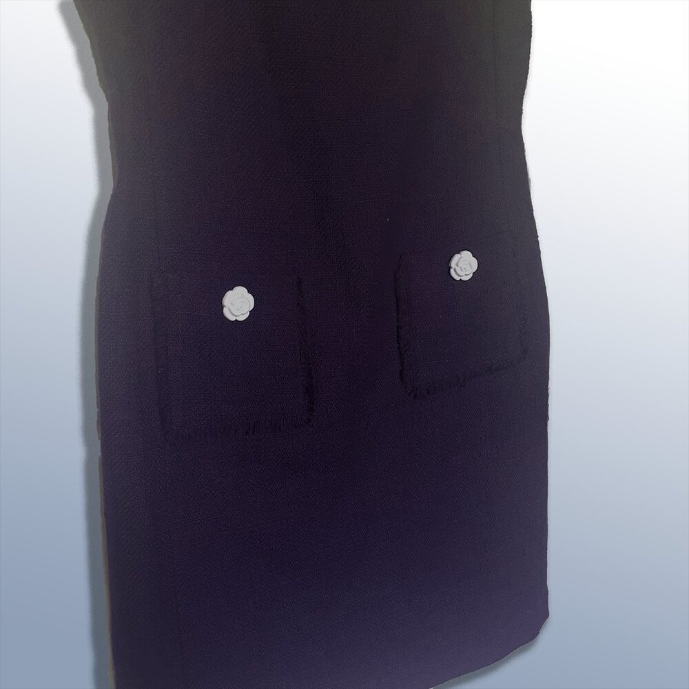 Tweed Pocket Navy Blue Dress - Picture 5 of 9